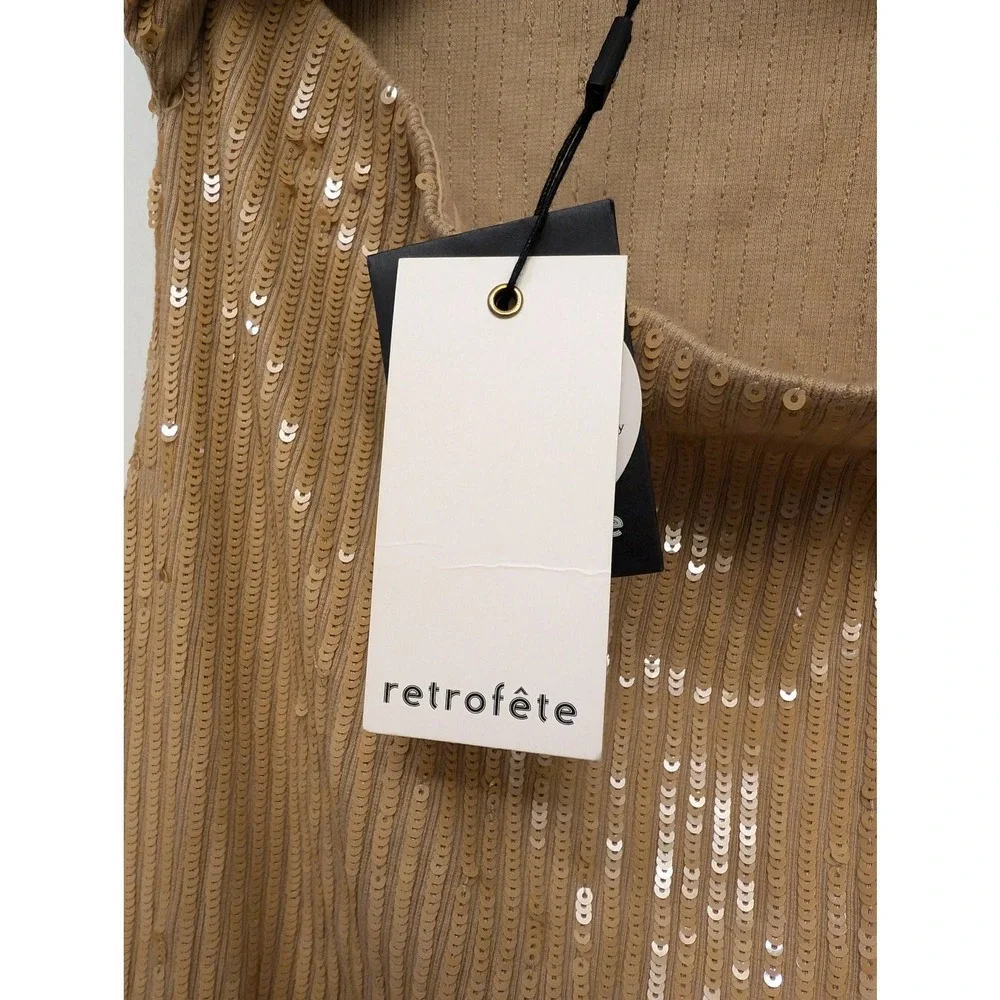 Retrofete Sariah Sequin Knit Midi Dress Nude Bodycon‎ $625 Party Wedding Guest